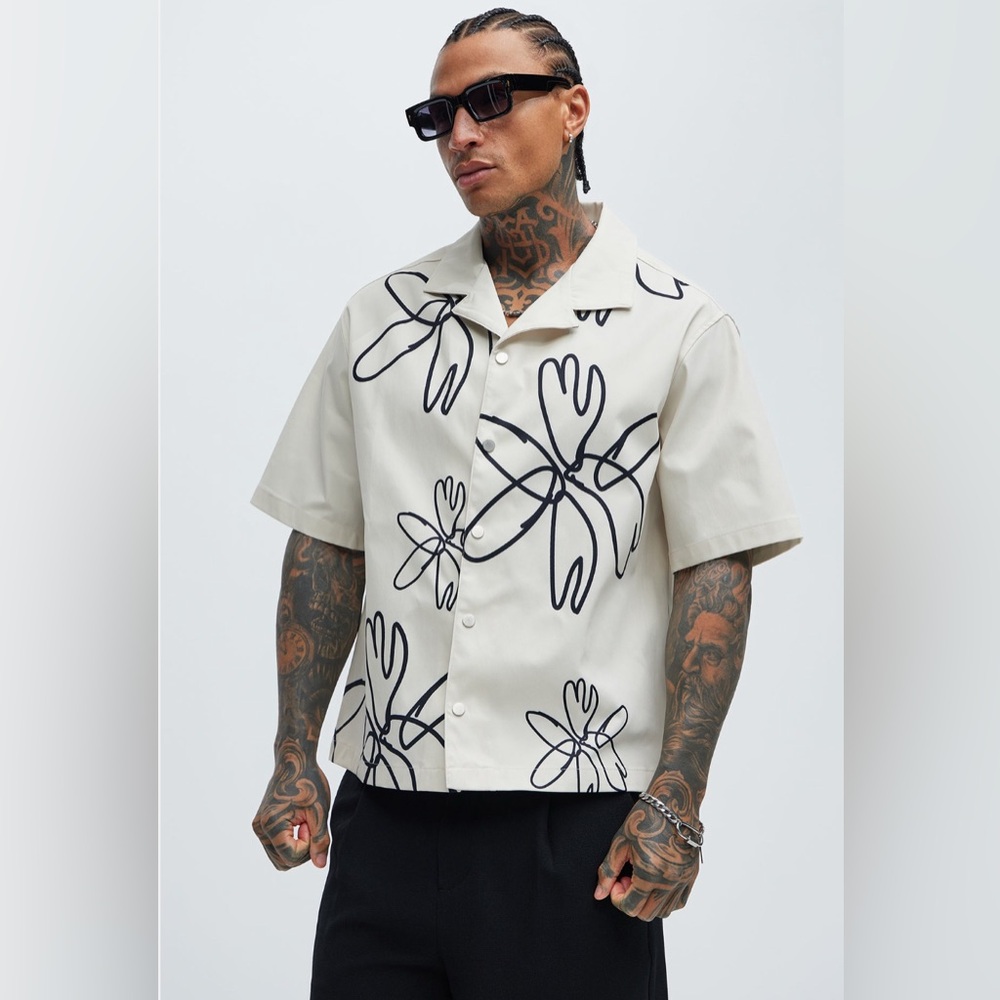 Fashion Nova Cream and Black Men's Shirt